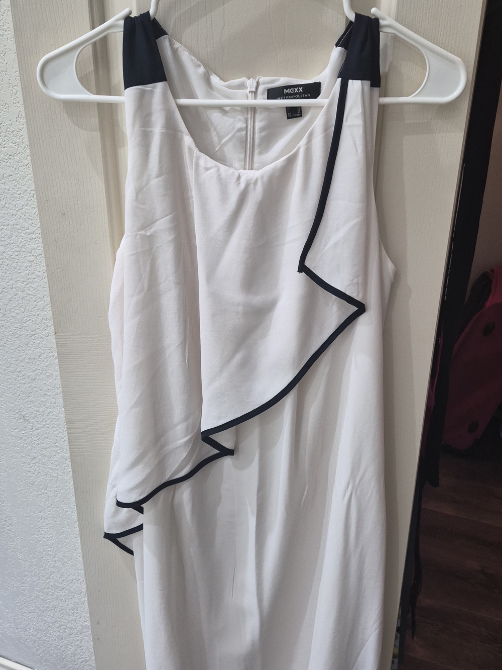 Mexx White One-Shoulder Ruffle Dress with Black Trim